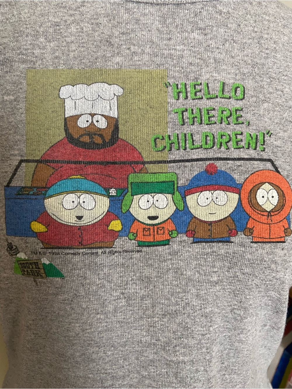 RARE! Vintage 1998 South Park Chef Hello There Children Cropped T Shirt